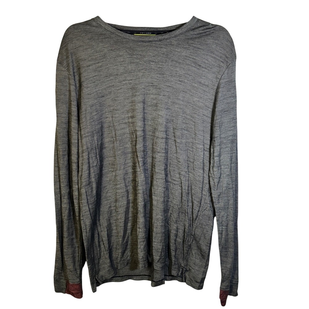 Bombas Mens Merino Wool Tencel Blend Long Sleeve Top Grey Stripe Thumbhole M